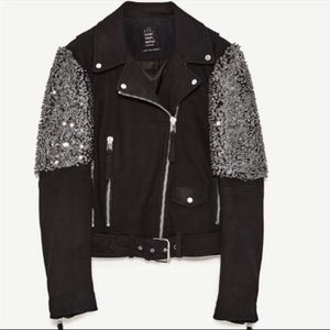 Zara Beaded Suede Moto Jacket